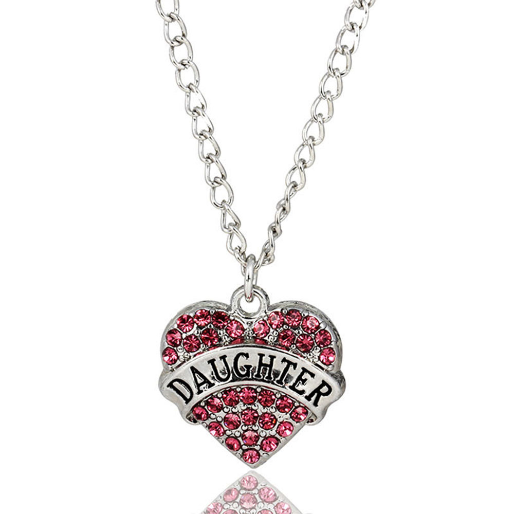 Pink Crystal Heart Necklace for Daughter
